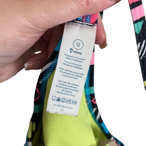 Ivivva Girls Size 12 Tank Top Racerback Y Strap Logo Aztec Printed Black Shelf - Picture 2 of 9